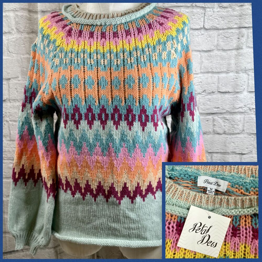 Petal Dew Colorful Knitted Women's Sweater Medium Oversized Autumn Fall New Tag